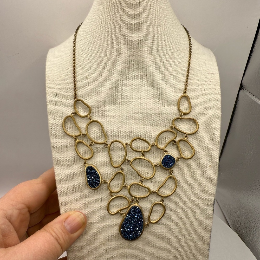 Gold Tone and‎ Blue Statement Necklace - Picture 2 of 2